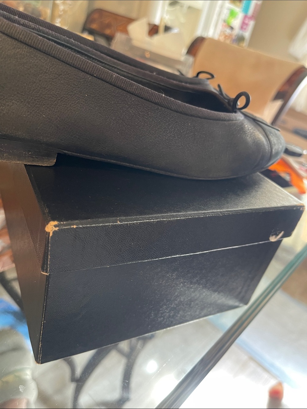 CHANEL Navy Leather Ballet Flats with Bow - Picture 16 of 16